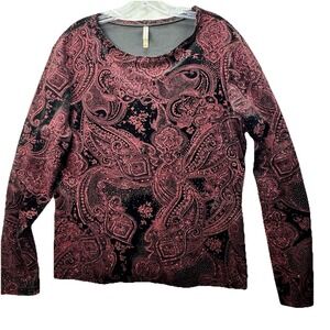 VTG White‎ Stag Red Velvet LS Glitter Top Sz Large Romantic Witchy Whimsigoth